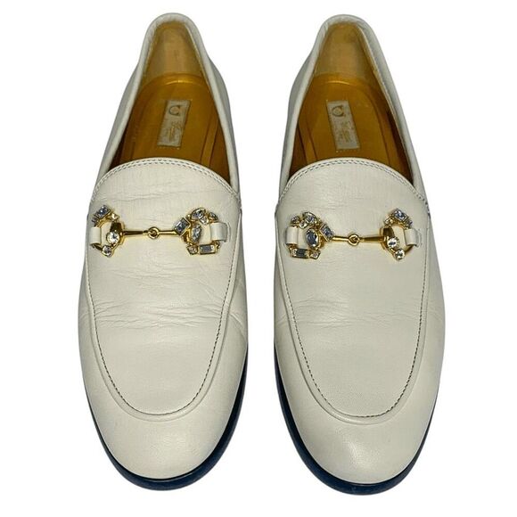 Gucci Jordaan Horsebit Loafers EU 36 US 6 White Leather Flat Slip On Shoes - Picture 4 of 16